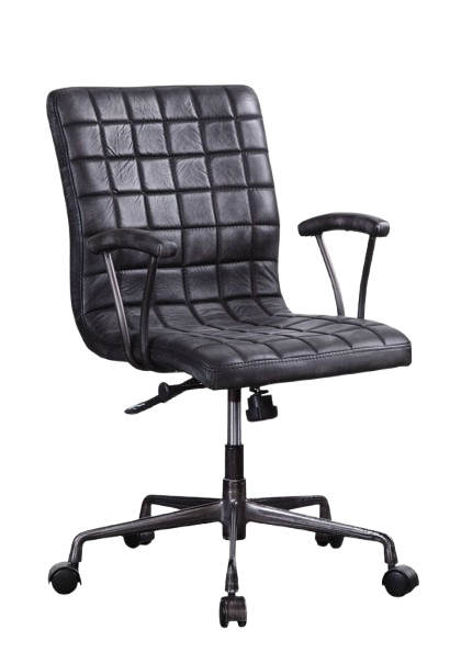 24" X 25" X 36" Vintage Black Top Grain Leather Aluminum Metal Upholstered (Seat) Casters Engineered Wood Executive Office Chair