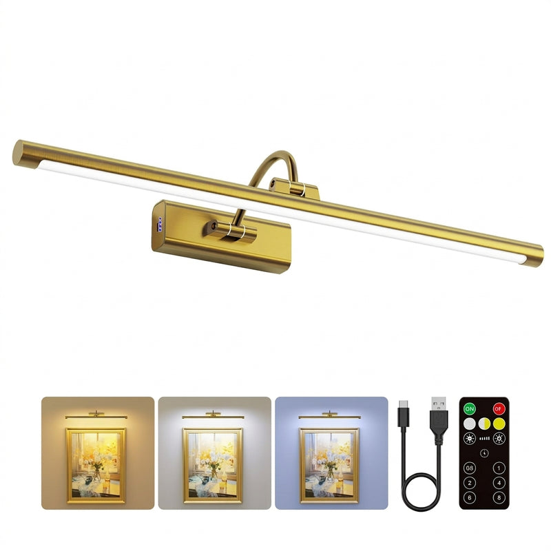Battery Operated Picture Light for Wall - Rechargeable Cordless LED Art Light with Remote, Timer and Dimming - 1