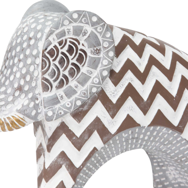 Premium 8" Brown Gray and White Resin Elephant Tabletop Sculpture - Handcrafted Bohemian Décor with Tribal Inspiration
