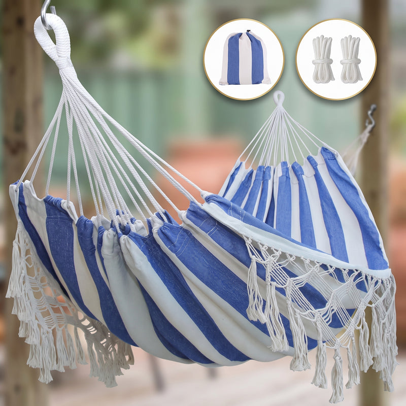 Boho Macrame Double Hammock Swing with Tassels – 2 Person Hanging Chair for Indoor & Outdoor Relaxation - 1