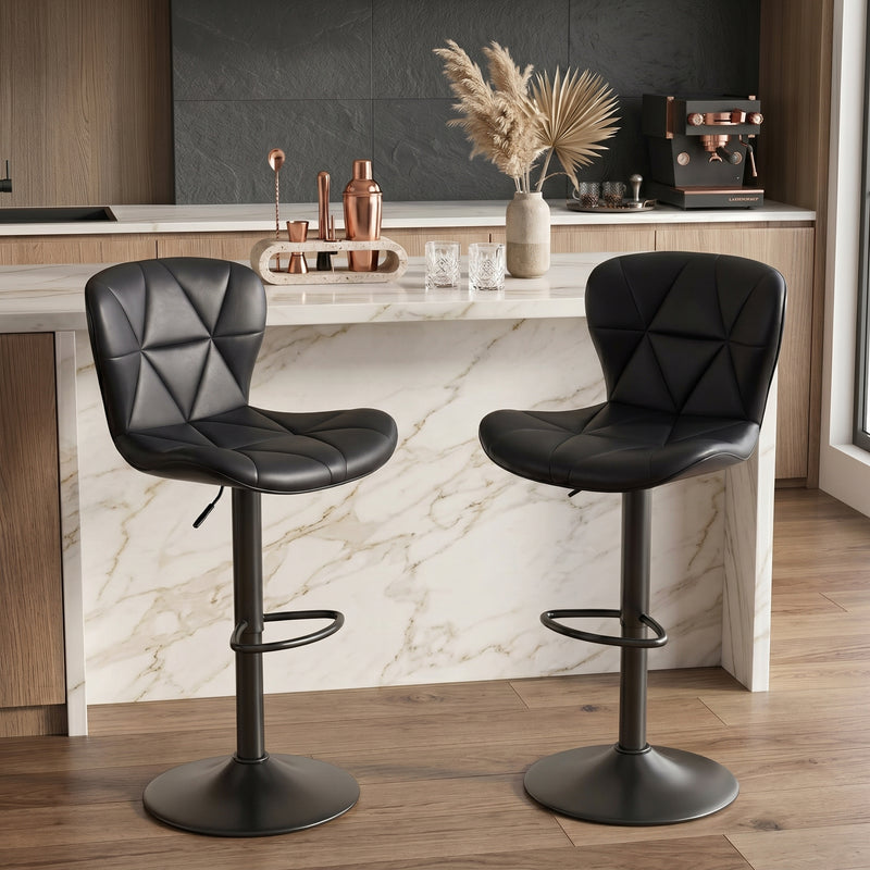 COUNTER BAR STOOLS SET OF 2 – ADJUSTABLE SWIVEL FAUX LEATHER SEATS - 1