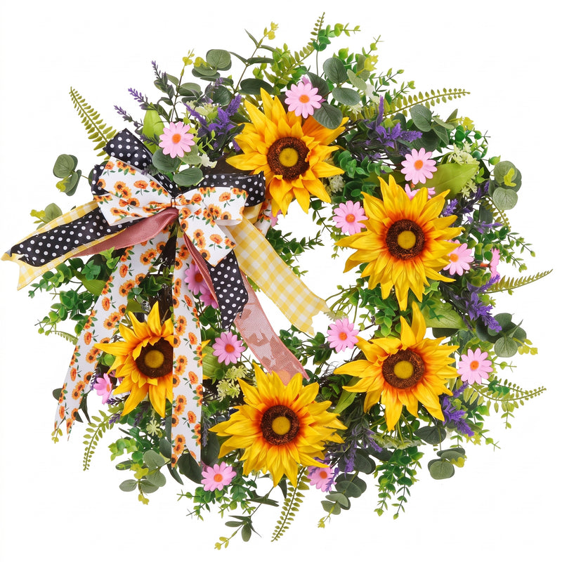 SUNFLOWER WREATH FOR FRONT DOOR – SUMMER FLORAL PORCH DÉCOR - 1