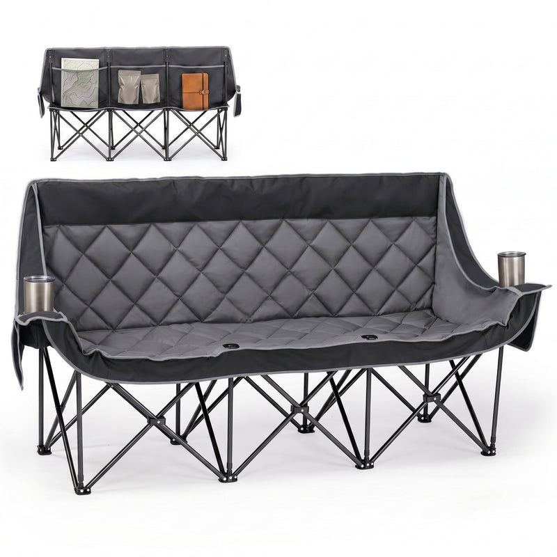 Oversized Padded 3-Person Folding Camping Loveseat Chair – Heavy Duty Outdoor Seating - 1