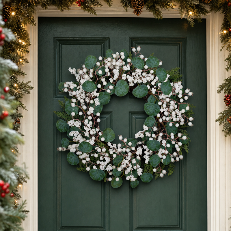 CHRISTMAS BERRY WREATH FOR FRONT DOOR – WINTER PINE HOLIDAY DÉCOR - 1