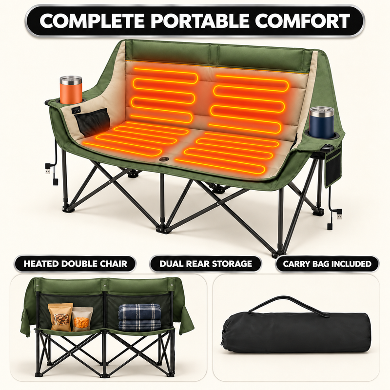 Double Heated Camping Chair with 3 Heat Levels & USB Power Pocket - 1