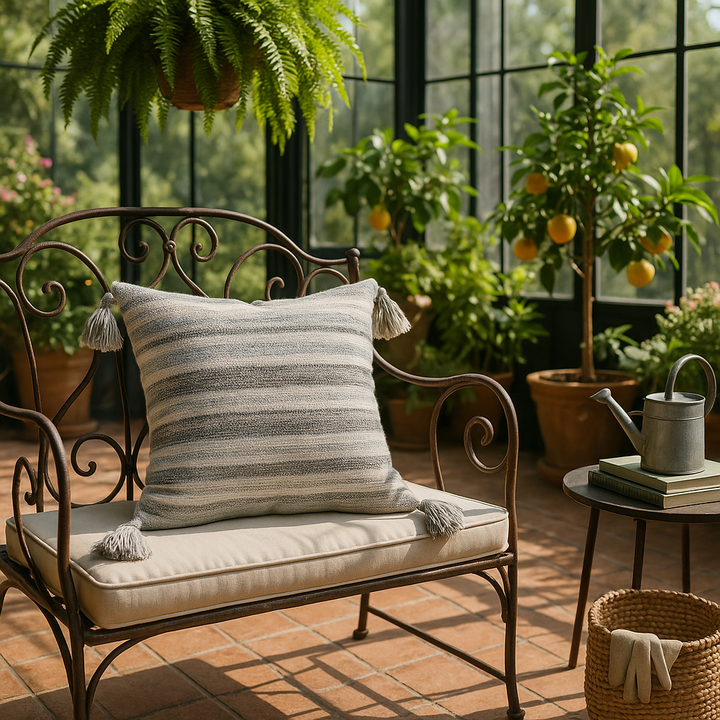 Premium 20" Gray Striped Indoor Outdoor Throw Pillow - Weather-Resistant Cotton Design with Reversible Pattern