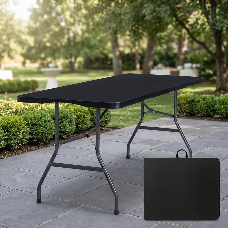 6 FT FOLDING CAMPING TABLE – PORTABLE INDOOR OUTDOOR TABLE WITH WATERPROOF HDPE TOP & CARRY HANDLE - 1