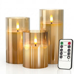 Flameless Candles with Remote & Timer – Glass Pillar Set of 3 - 1