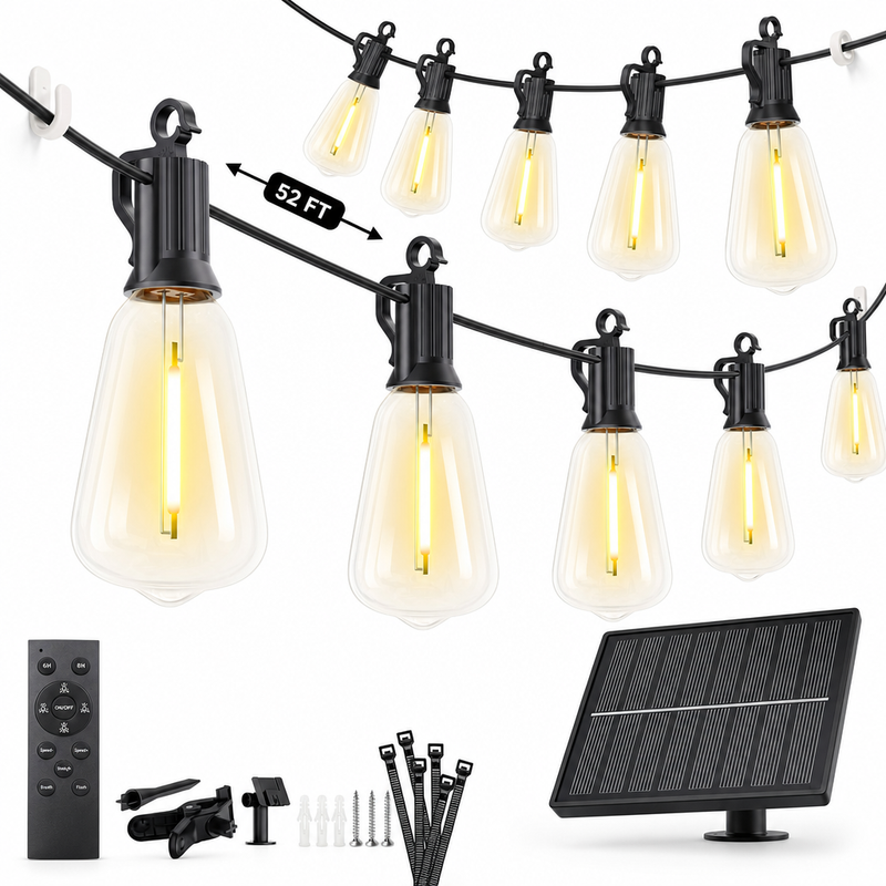 Outdoor Solar String Lights with Remote — Black, 37–108 ft - 1