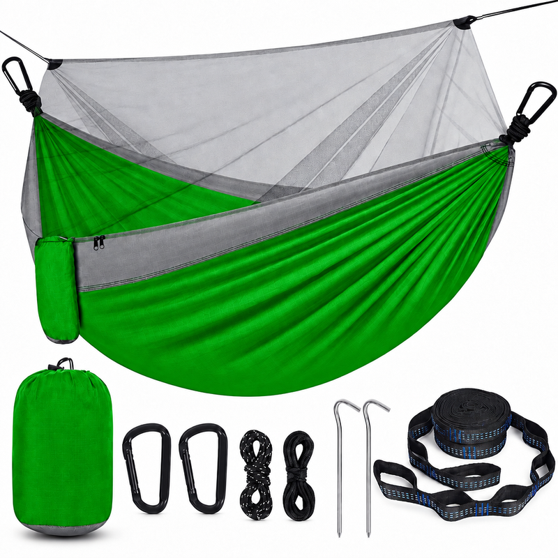 DOUBLE CAMPING HAMMOCK WITH REVERSIBLE BUG NET – 2 PERSON, 660 LB - 1