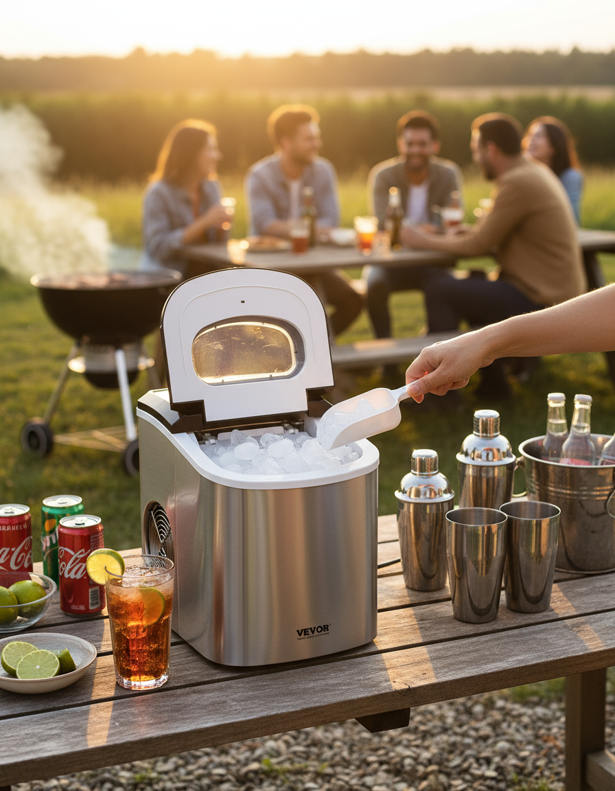 Portable Countertop Ice Maker 33Lbs/24H Self-Cleaning with Scoop Basket Home Bar