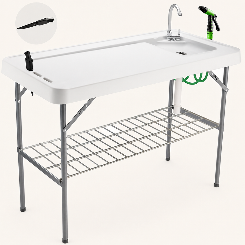 Folding Fish Cleaning Table with Sink & Sprayer Options - 1