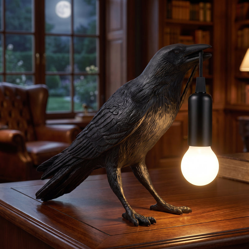 Gothic Raven Lamp – Dark Academia Table Light - 1
