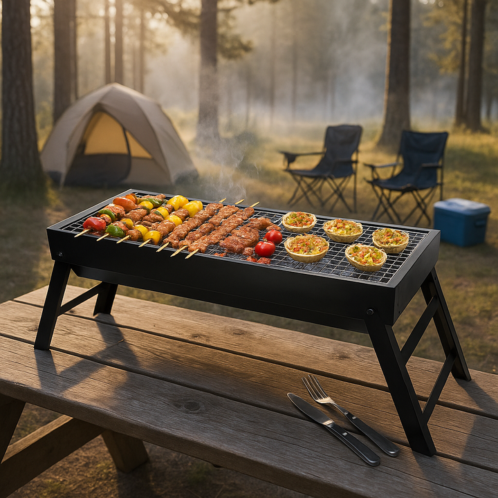 Compact Foldable Charcoal BBQ Grill with Stainless Steel Grate and Quick Setup