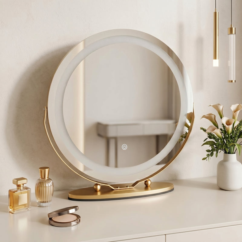 LED Vanity Mirror with Halo Lights – 12" & 19" | Dimmable LED Makeup Mirror with 360° Rotation, Touch Control | Gold & White - 1 (replacement)