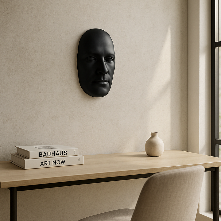 Exclusive Sumerian Masculine Face Matte Black Resin Wall Sculpture - Premium 28" Statement Art Collection
