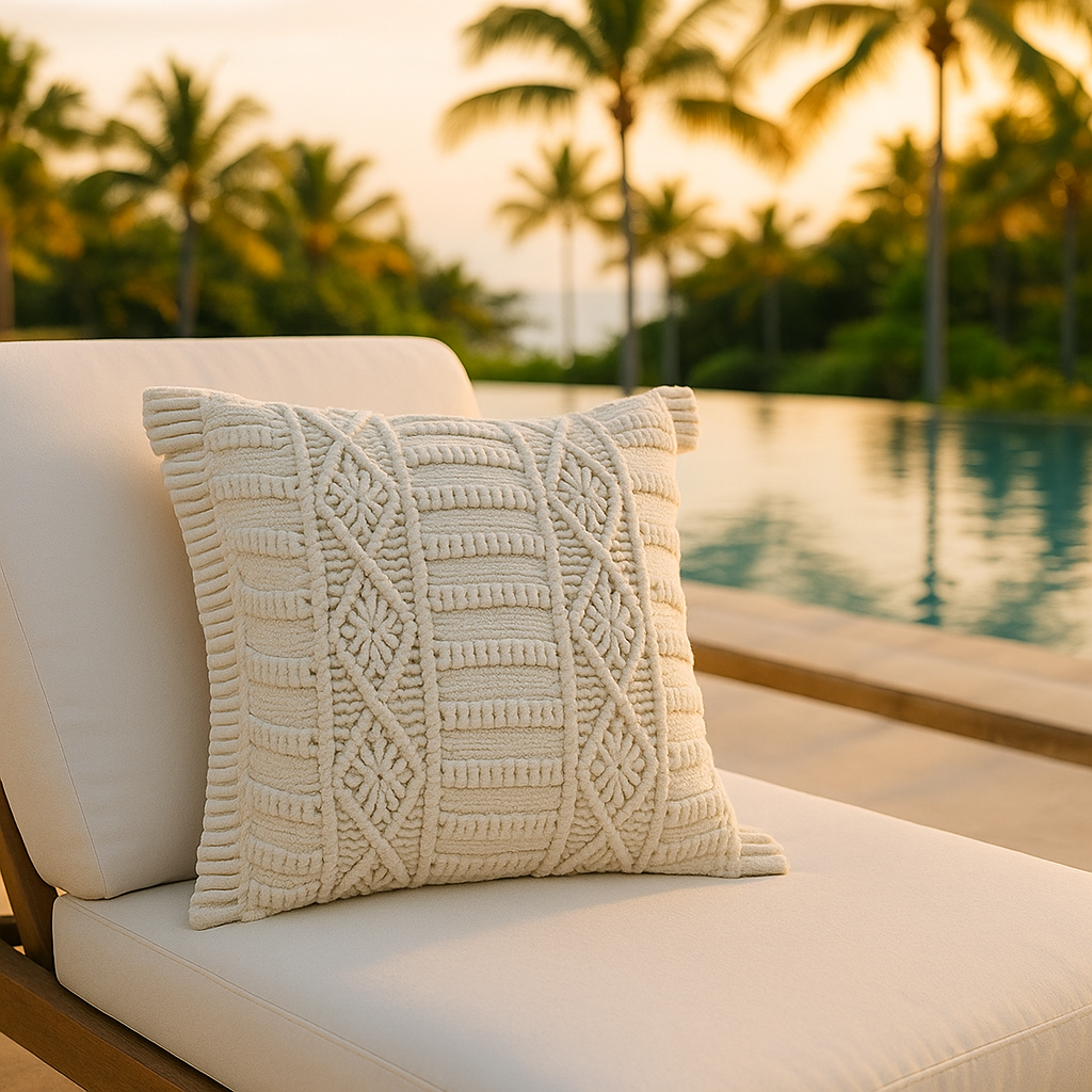 Premium 24" x 24" White Zippered Tropical Indoor Outdoor Throw Pillow with Island Style Design