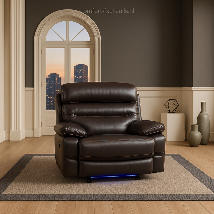 Brown Power Reclining Chair - Modern Leather Comfort with Full Recline