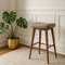 Premium Taupe & Walnut Bar Stools Set of 2 - Modern Kitchen Counter Height Chairs with Leather-Like Upholstery & Steel Base