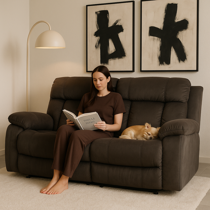 Premium Brown Microsuede Manual Recliner Sofa with Steel Base - Contemporary 3-Seat Glider Reclining Sofa for Modern Living Room