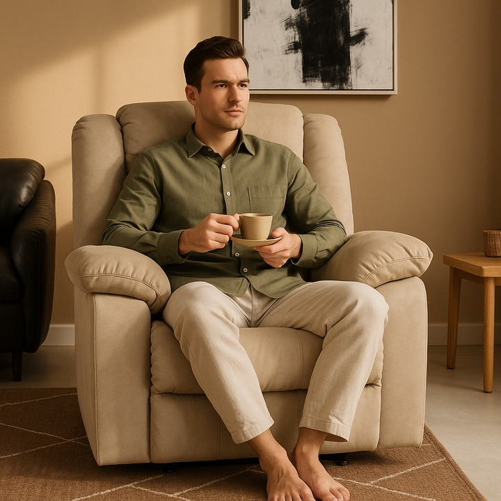 Premium Beige Fabric Recliner Chair - Modern 40"" Manual Reclining Furniture with Solid Wood Frame Construction