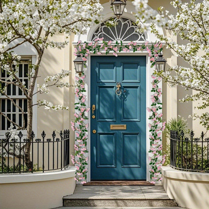 2 Pcs Artificial Cherry Blossom Flower Vine Hanging Cherry Blossom Flower Silk Garland Hanging Vines Faux Flowers For