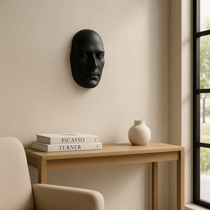 Exclusive Sumerian Masculine Face Matte Black Resin Wall Sculpture - Premium 28" Statement Art Collection