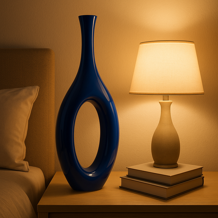 Premium Trombone Vase Small in blue - Contemporary Resin Floor Sculpture with Glossy Finish