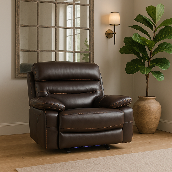 Brown Power Reclining Chair - Modern Leather Comfort with Full Recline