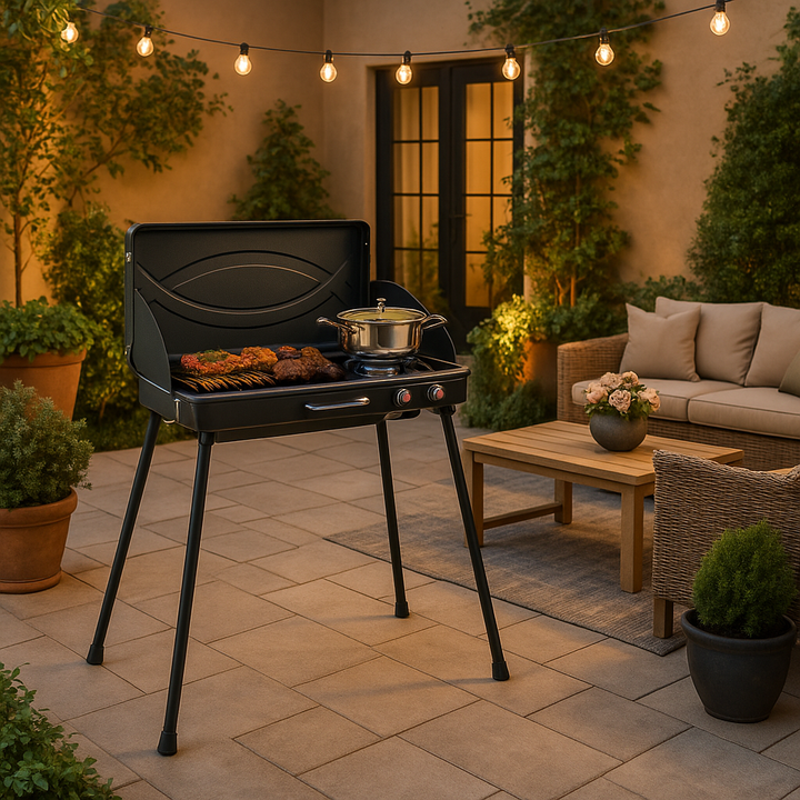 Versatile 2-in-1 Dual-Burner Gas Camping Grill with Removable Leg System