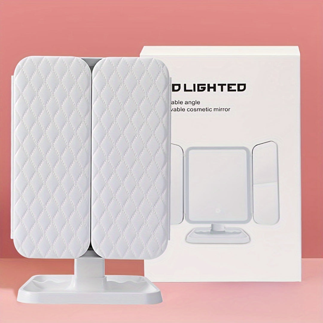 LED Tri-Fold Makeup Mirror, Lighted Vanity Mirror Double Door - Beauty Makeup Tool for Dorm Use - 1pc