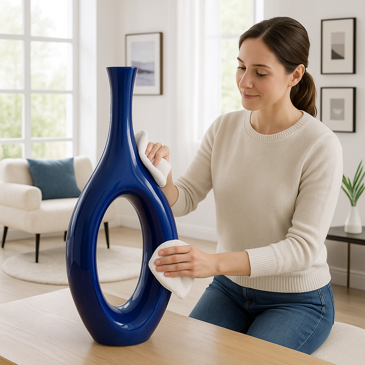 Premium Trombone Vase Small in blue - Contemporary Resin Floor Sculpture with Glossy Finish
