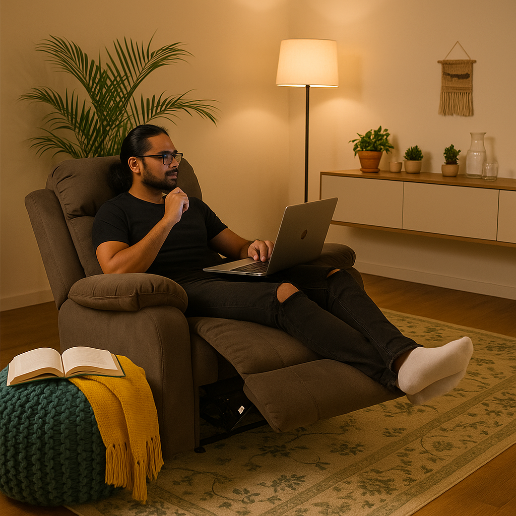 Premium Brown Microsuede Manual Recliner Chair with Steel Base - Contemporary Single-Seat Glider Reclining Chair for Modern Living Room