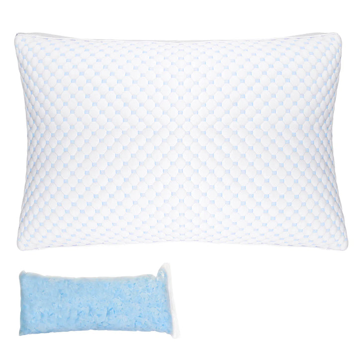 1Pc Shredded Memory Foam Pillow Adjustable Cool Pillow with Extra Filling Machine Washable Cover for Side Back Stomach Sleepers