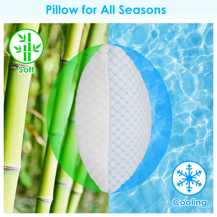 1Pc Shredded Memory Foam Pillow Adjustable Cool Pillow with Extra Filling Machine Washable Cover for Side Back Stomach Sleepers