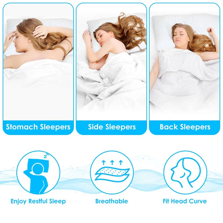 1Pc Shredded Memory Foam Pillow Adjustable Cool Pillow with Extra Filling Machine Washable Cover for Side Back Stomach Sleepers