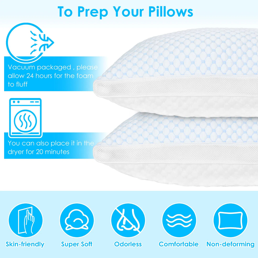 1Pc Shredded Memory Foam Pillow Adjustable Cool Pillow with Extra Filling Machine Washable Cover for Side Back Stomach Sleepers