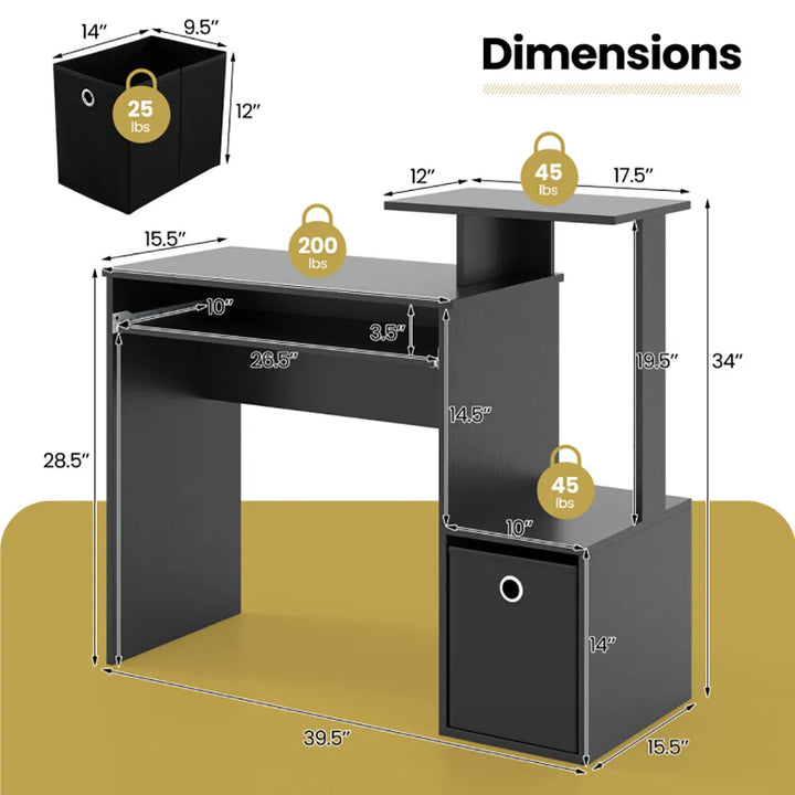 1PC Space-saving Computer Desk with Pull-out Keyboard Tray