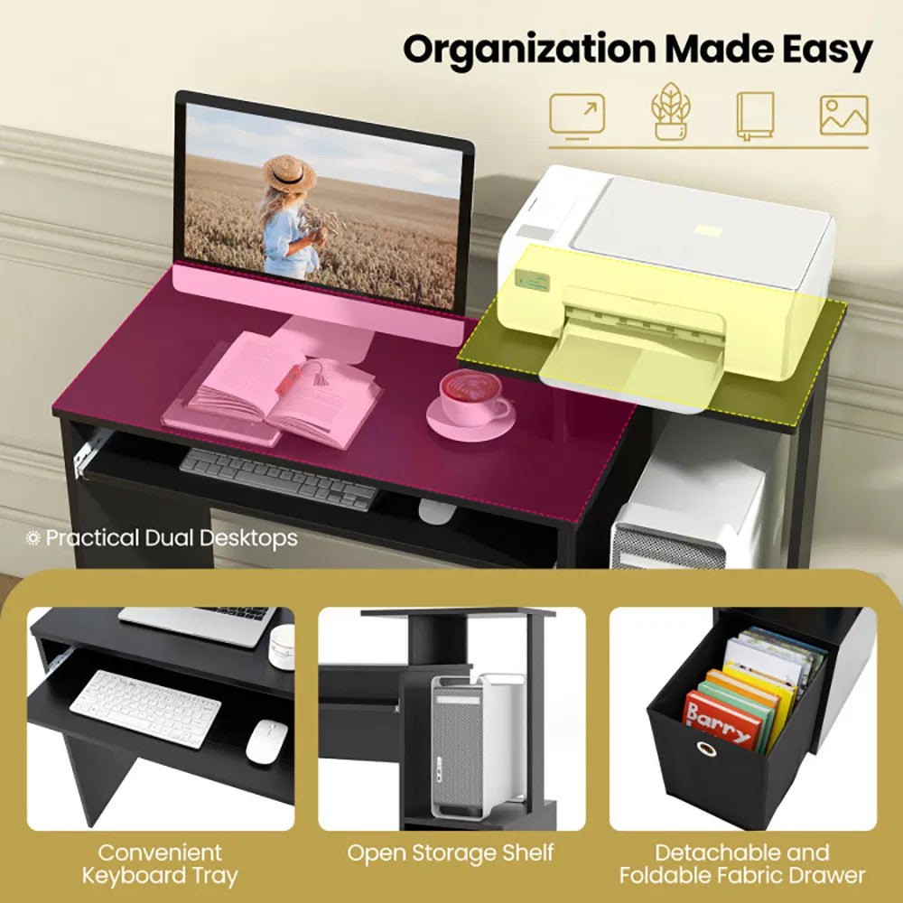 1PC Space-saving Computer Desk with Pull-out Keyboard Tray