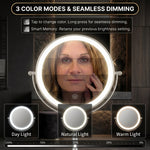 Woman using the 1X and 10X dual-sided magnifying mirror for makeup