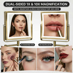 Comparison of 1X standard view and 10X magnified view on the makeup mirror