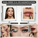 Comparison of 1X standard view and 10X magnified view on the makeup mirror