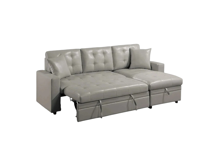 Premium Light Gray Faux Leather Sectional Sofa Bed - Modern L-Shaped Couch with Reversible Storage Chaise