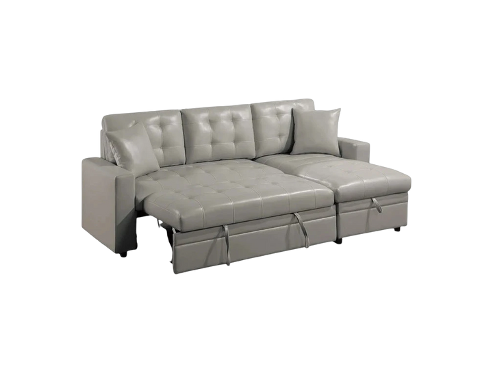 Premium Light Gray Faux Leather Sectional Sofa Bed - Modern L-Shaped Couch with Reversible Storage Chaise