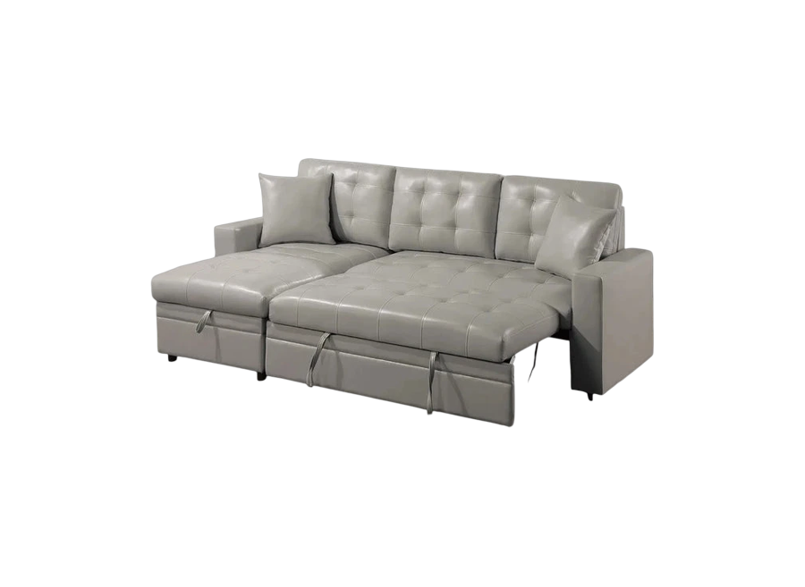 Premium Light Gray Faux Leather Sectional Sofa Bed - Modern L-Shaped Couch with Reversible Storage Chaise