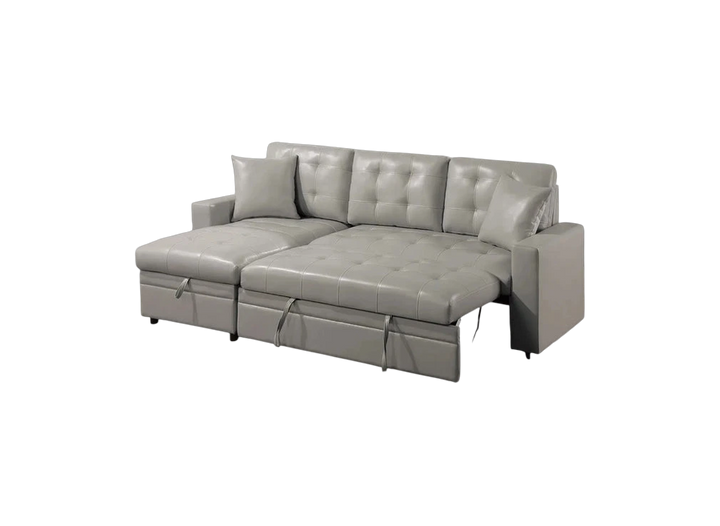 Premium Light Gray Faux Leather Sectional Sofa Bed - Modern L-Shaped Couch with Reversible Storage Chaise