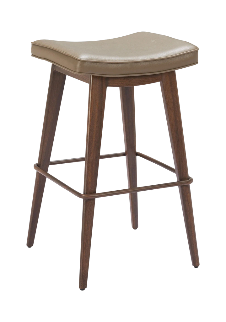 Premium Taupe & Walnut Bar Stools Set of 2 - Modern Kitchen Counter Height Chairs with Leather-Like Upholstery & Steel Base