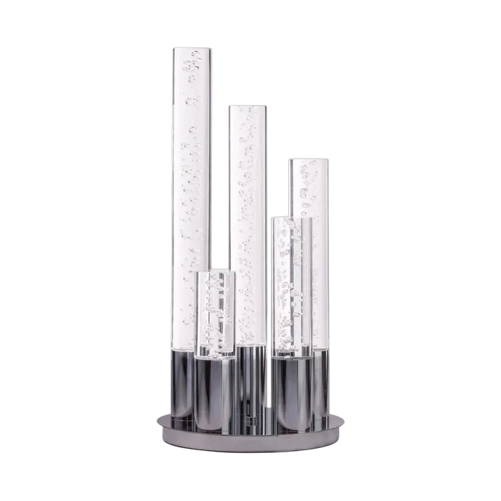 Lumina Crystal Tower 5-Light Dimmable Table Lamp in Chrome
