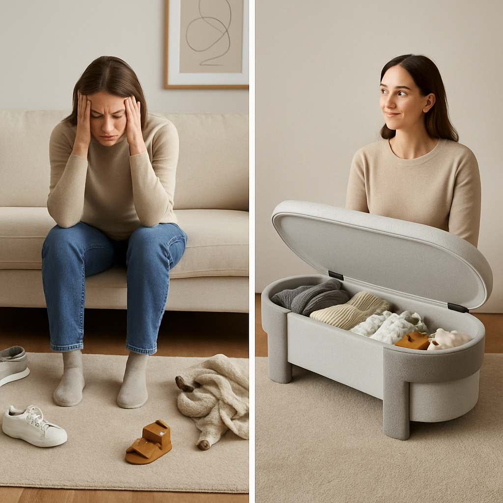 Spacious Upholstered Storage Bench – Multi-Use Hidden Organizer | White & Light Grey 51" Ottoman | Trufairs