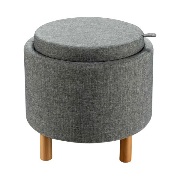 Round Upholstered Storage Ottoman – Tray Top & Non-Slip Pads | Bedroom/Living Room Accent | Trufairs